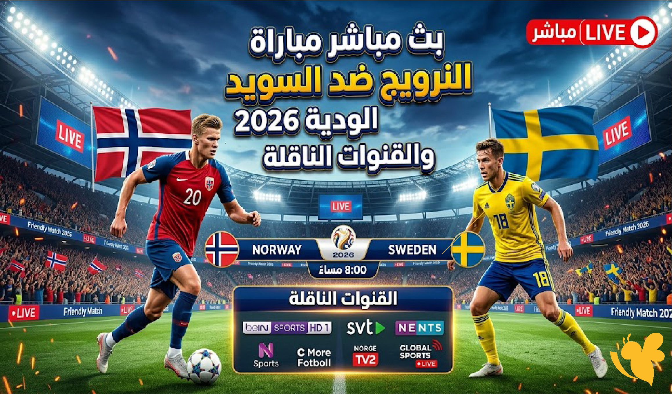 هنا الآن بث مباشر مباراة النرويج ضد السويد الودية 2026 والقنوات الناقلة