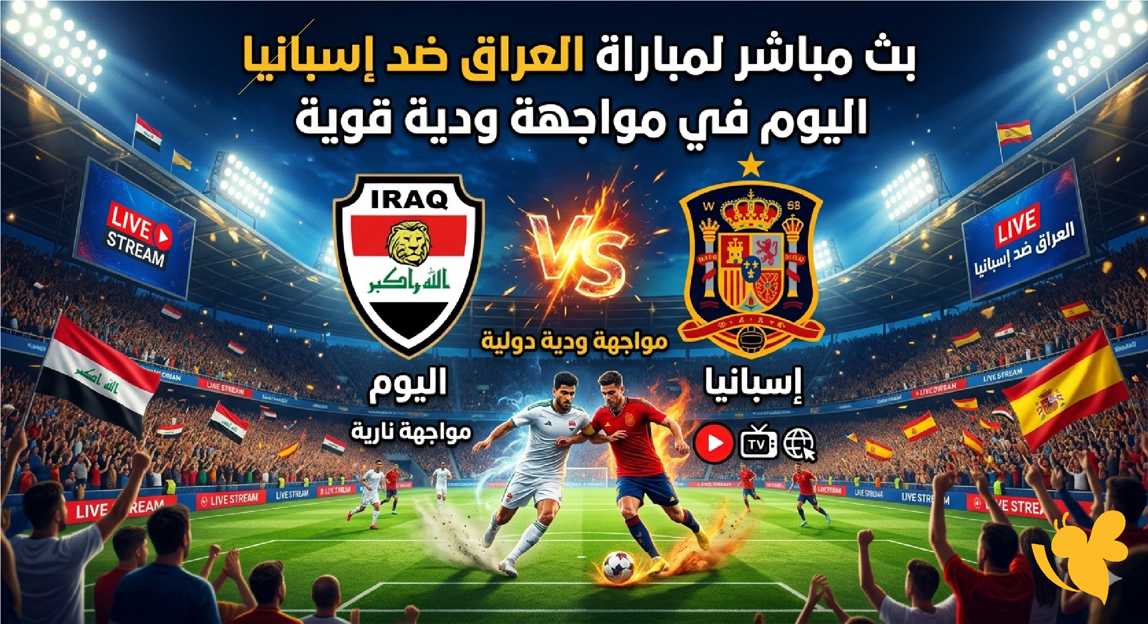 شاهدوا الان بث مباشر لمباراة العراق ضد إسبانيا اليوم في مواجهة ودية قوية