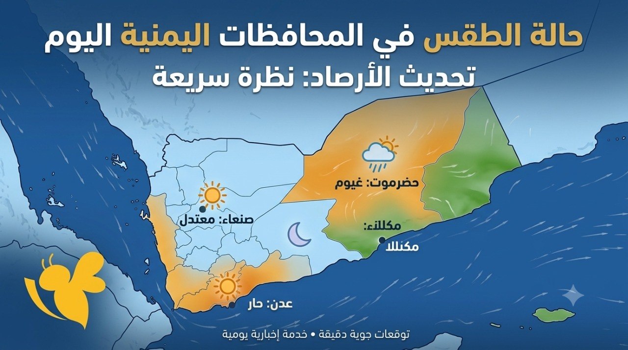 حالة الطقس في اليمن اليوم.. أمطار وتحذيرات من السيول والحرارة