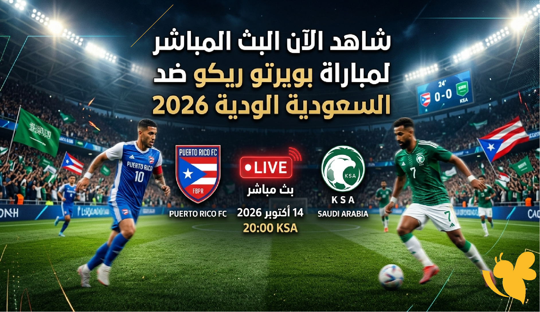 شاهد الان البث المباشر لمباراة بويرتو ريكو ضد السعودية الودية 2026