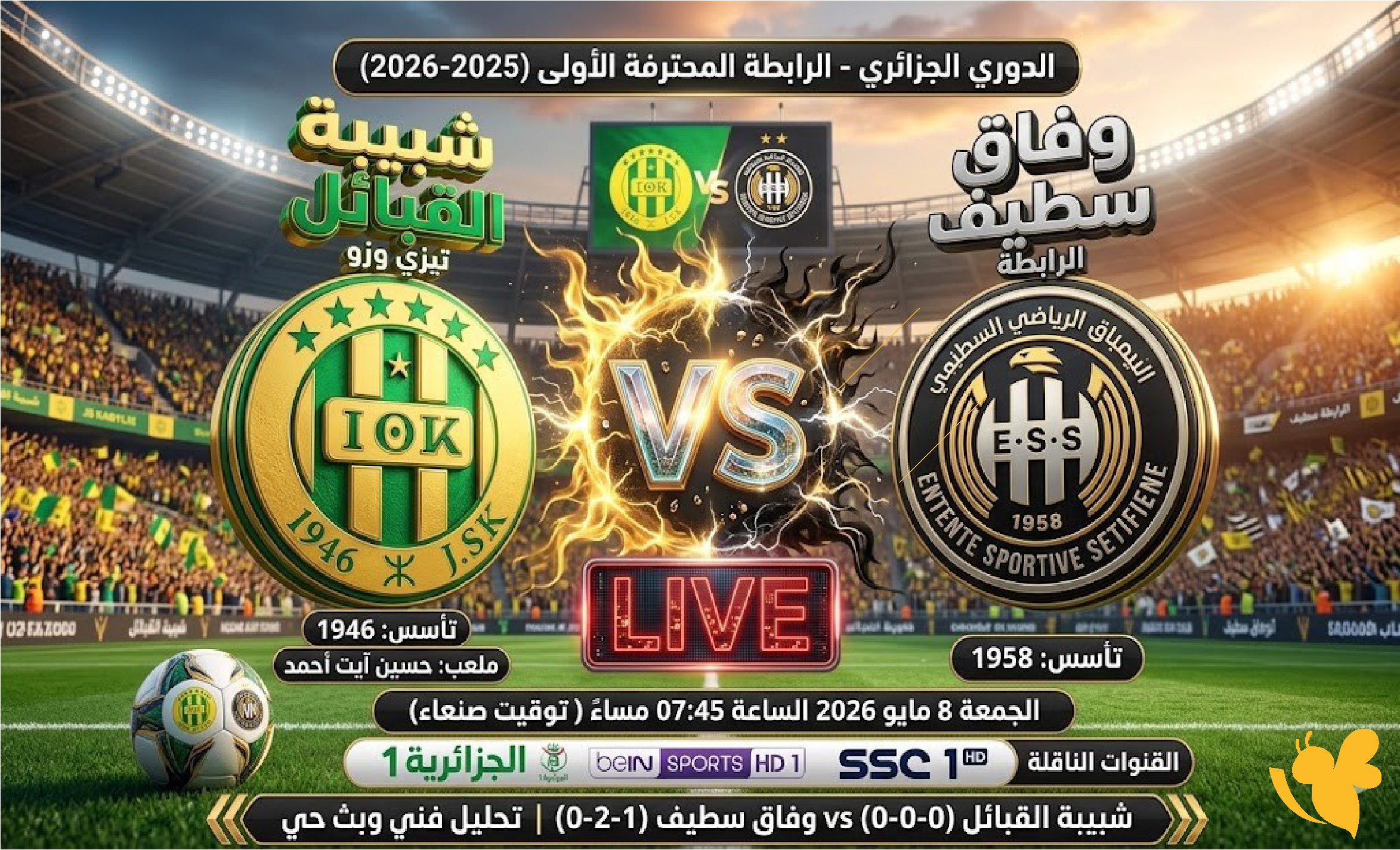 مشاهدة مباراة شبيبة القبائل ضد&nbsp;الوفاق الرياضي السطايفي بث مباشر بدون تقطيع&nbsp;