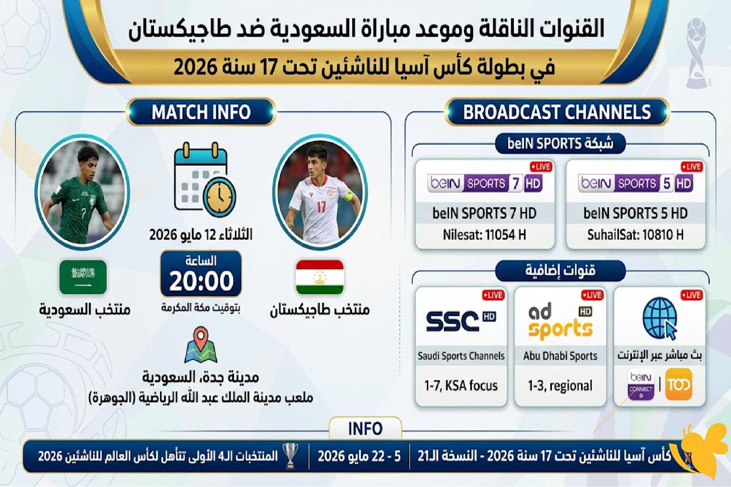 تفاصيل موعد مباراة السعودية ضد طاجيكستان في البطولة الآسيوية
