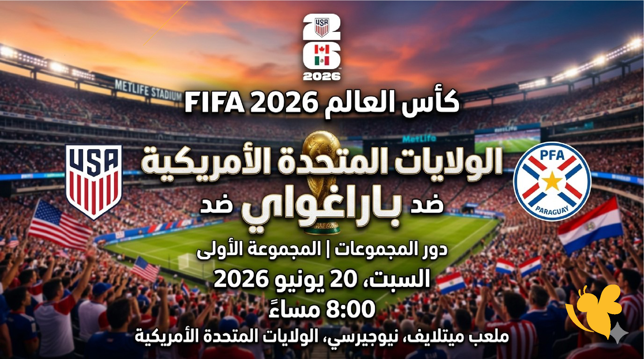 استمتعوا بمشاهدة البث المباشر لمباراة أمريكا ضد باراجواي في كأس العالم 2026