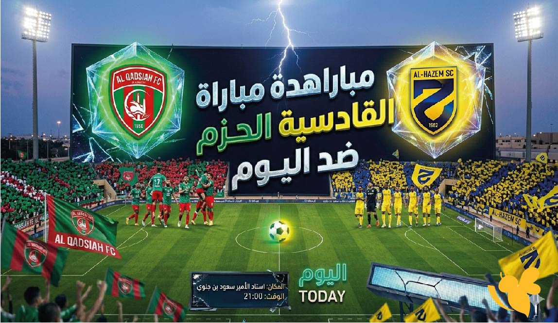 تعرف على موعد مباراة القادسية ضد الحزم اليوم والقنوات الناقلة في الدوري السعودي