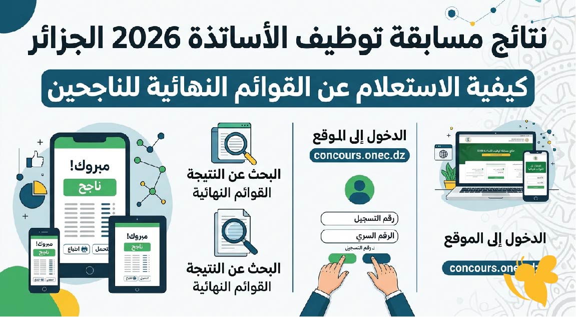 عاجل نتائج مسابقة توظيف الأساتذة 2026 الجزائر.. كيفية الاستعلام عن القوائم النهائية للناجحين