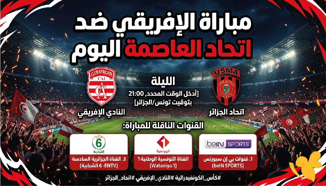 مواجهة قوية : موعد مباراة الإفريقي ضد اتحاد العاصمة اليوم والقنوات الناقلة