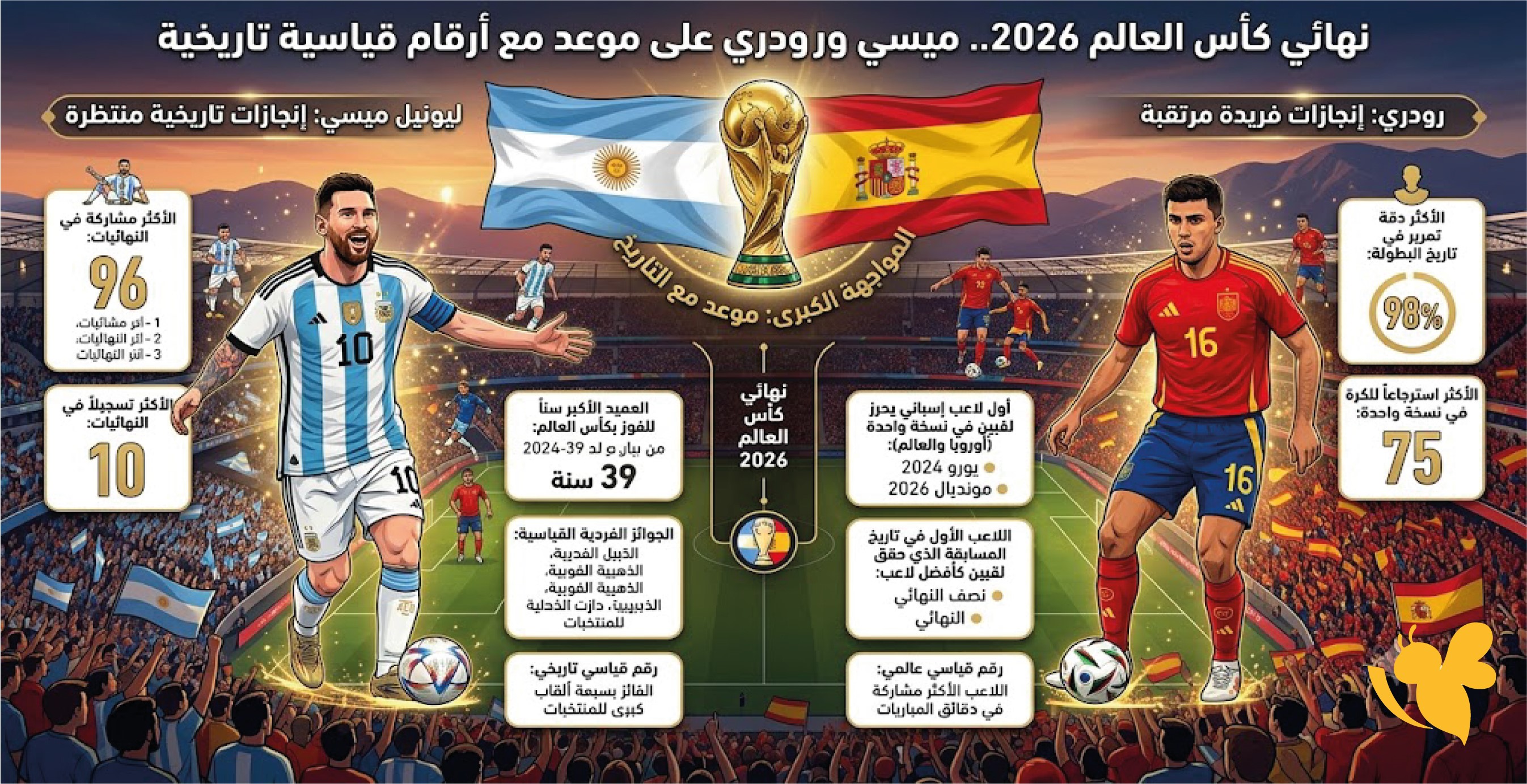 نهائي كأس العالم 2026.. ميسي ورودري على موعد مع أرقام قياسية تاريخية نهائي كأس العالم 2026.. ميسي ورودري على موعد مع أرقام قياسية تاريخية