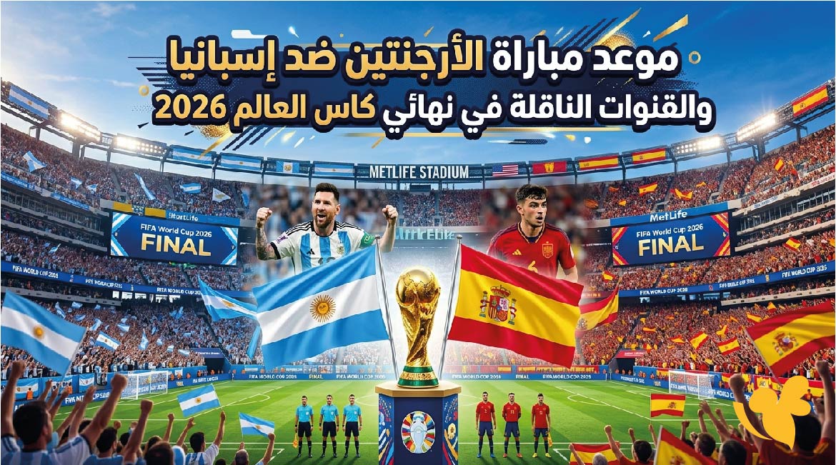 القنوات الناقلة لمباراة الأرجنتين ضد إسبانيا اليوم في نهائي كأس العالم 2026 وموعد اللقاء القنوات الناقلة لمباراة الأرجنتين ضد إسبانيا اليوم في نهائي كأس العالم 2026 وموعد اللقاء
