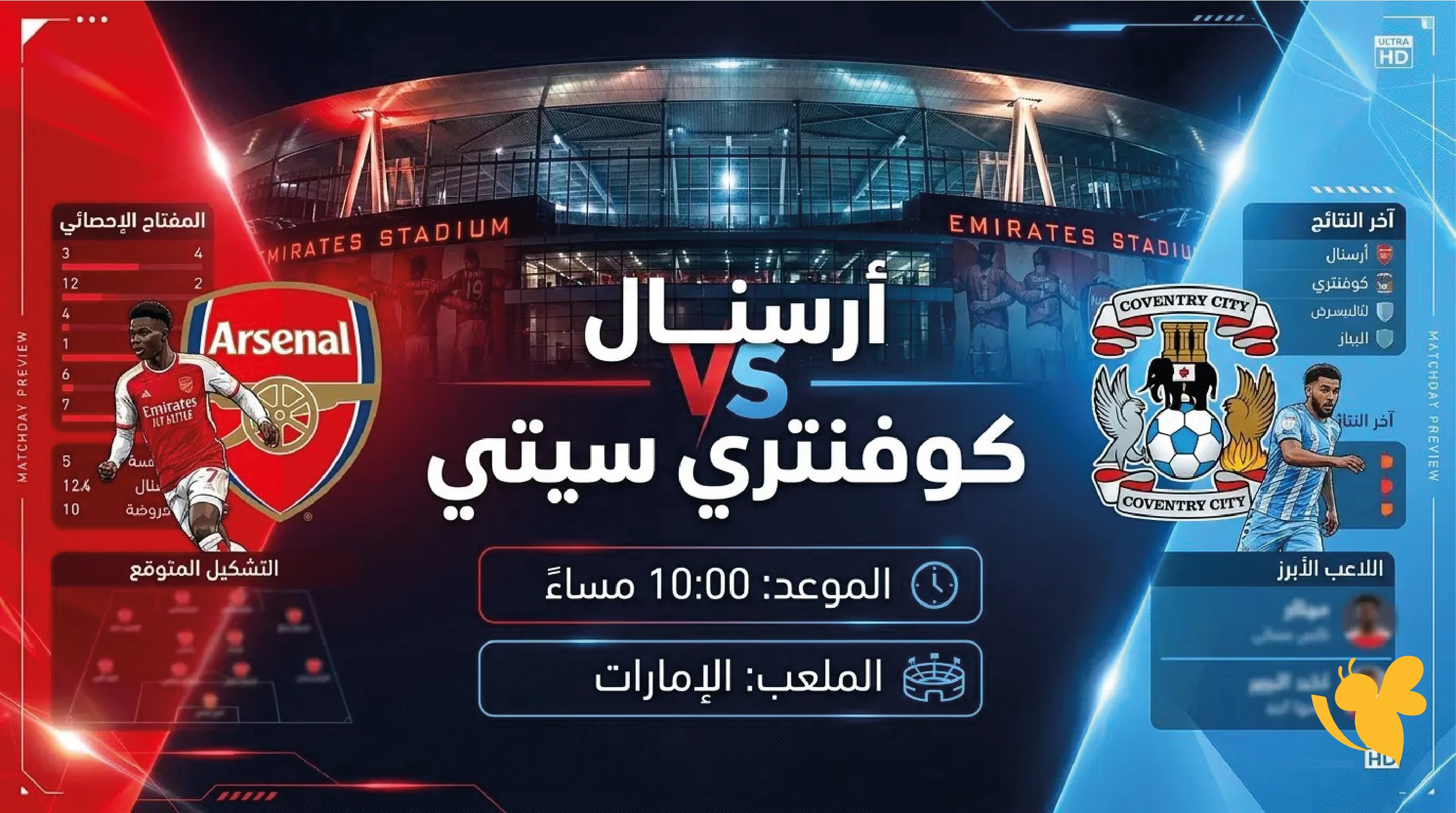 استمتع بمشاهدة مباراة أرسنال ضد كوفنتري سيتي بث مباشر بالدوري الإنجليزي 2026