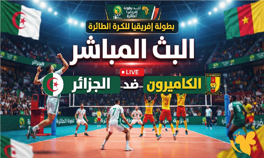 LIVE الآن.. مشاهدة مباراة الجزائر والكاميرون في نصف نهائي بطولة إفريقيا للكرة الطائرة