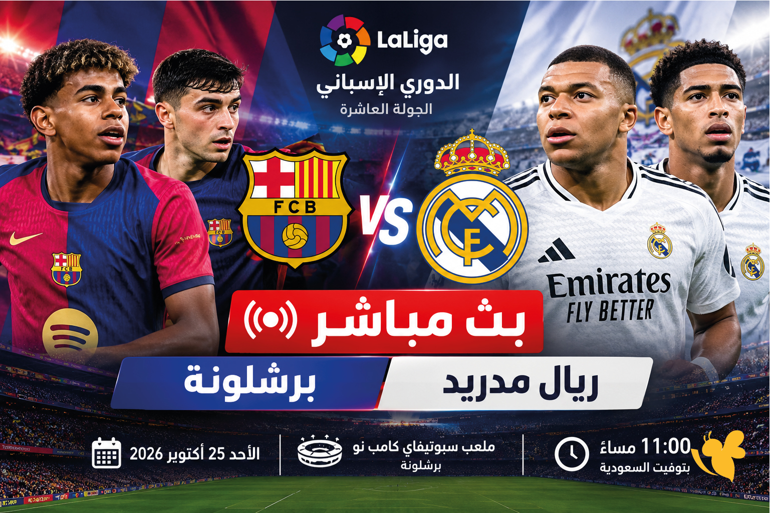 مشاهدة مباراة ريال مدريد وبرشلونة بث مباشر اليوم في الدوري الإسباني