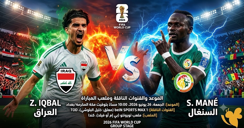العراق ضد السنغال في كأس العالم 2026الموعد والقنوات الناقلة وملعب المباراة