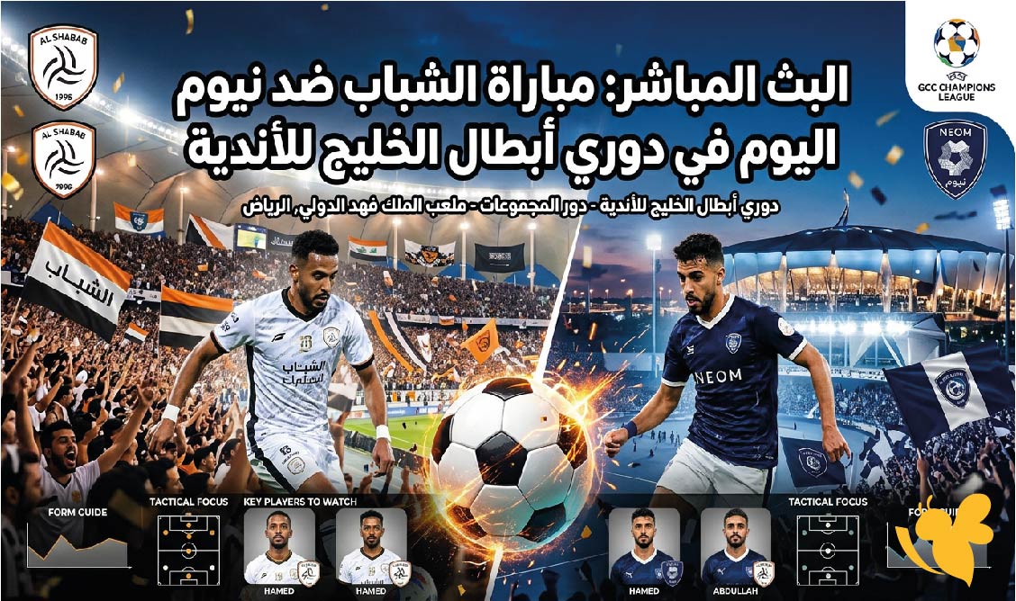 لايف مشاهدة البث المباشر لمباراة الشباب ضد نيوم اليوم في دوري أبطال الخليج للأندية