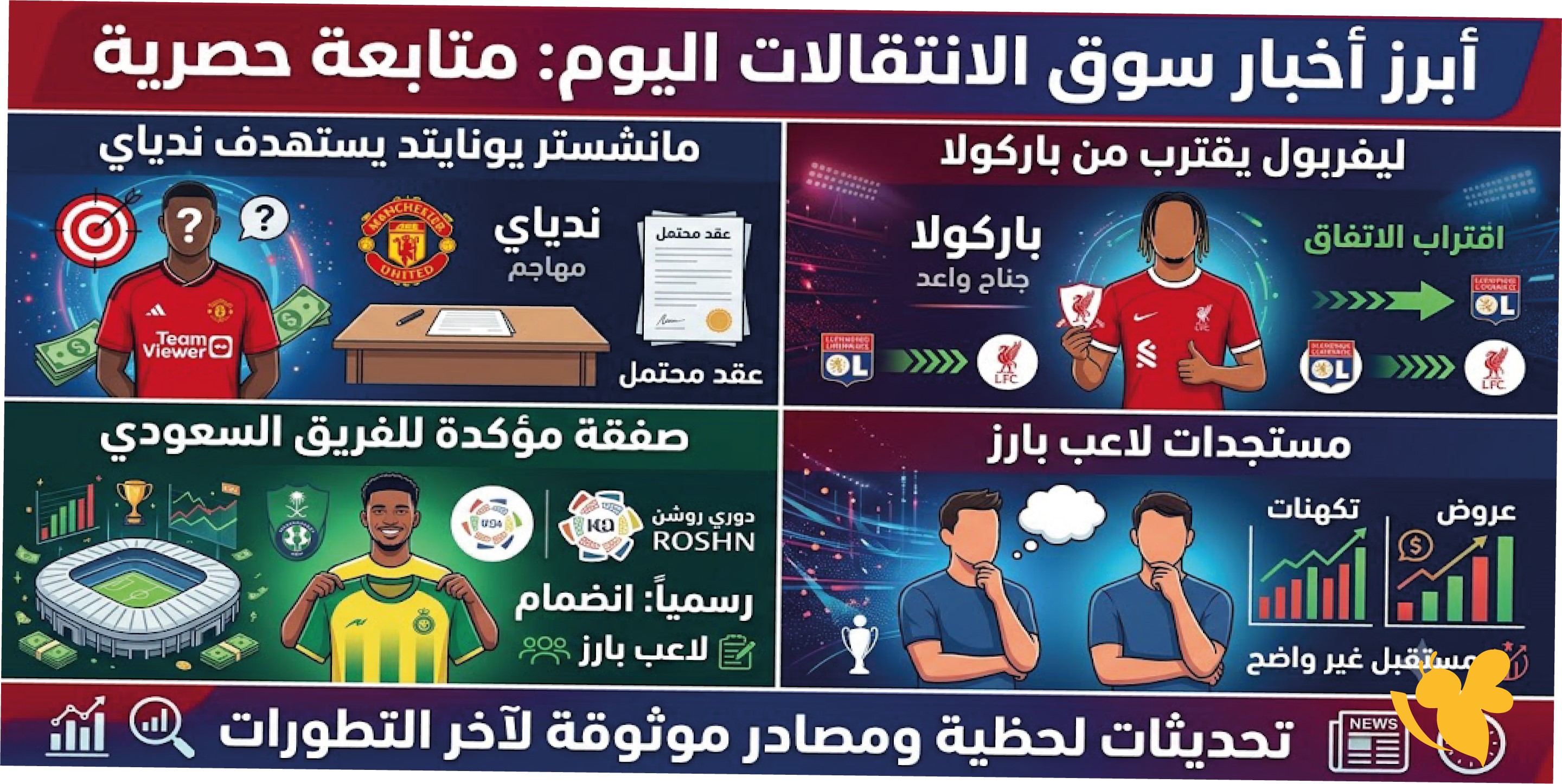 أبرز أخبار سوق الانتقالات اليوم.. مانشستر يونايتد يستهدف ندياي وليفربول يقترب من باركولا