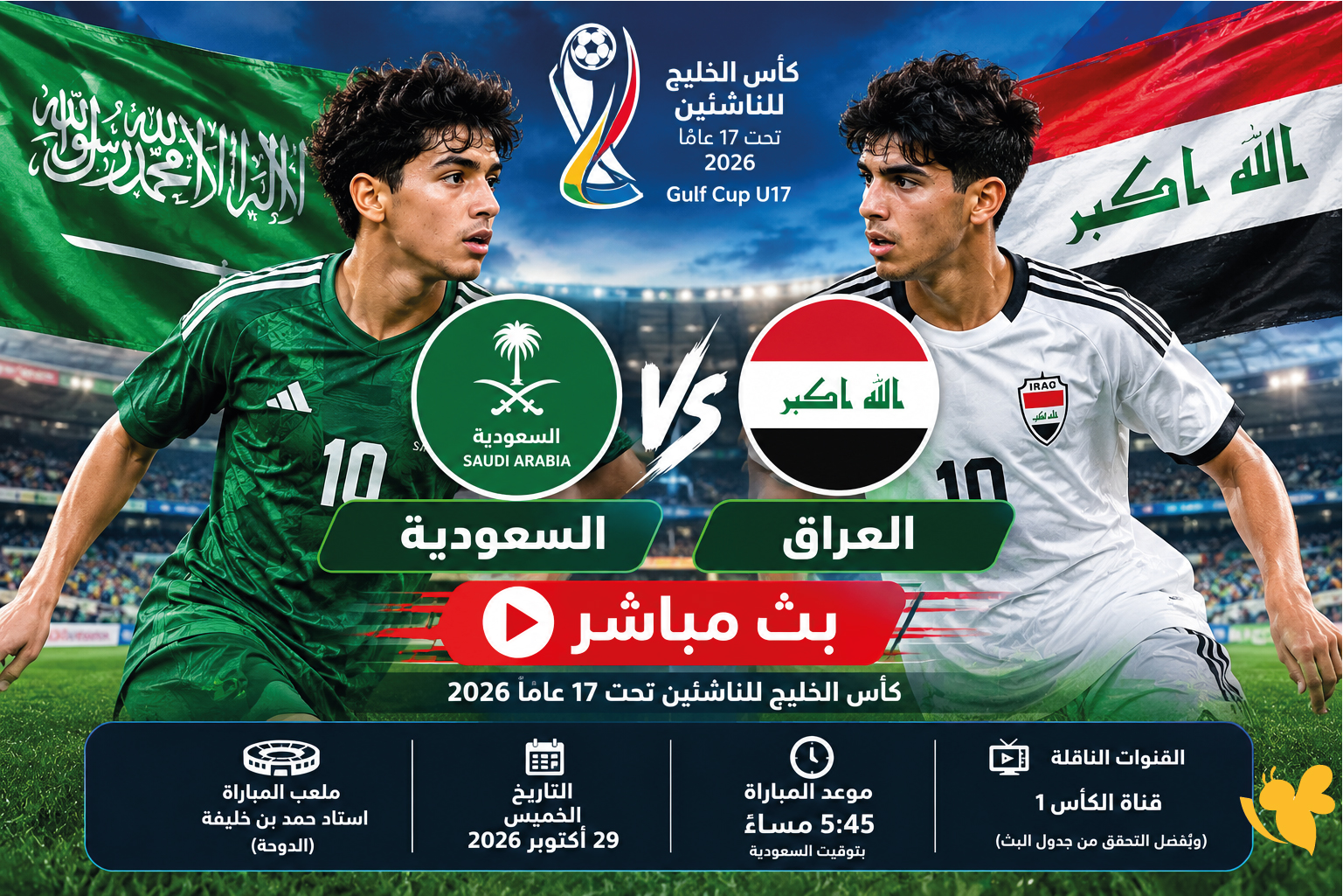 لاتفوتو مشاهدة مباراة السعودية ضد العراق بث مباشر في كأس الخليج للناشئين