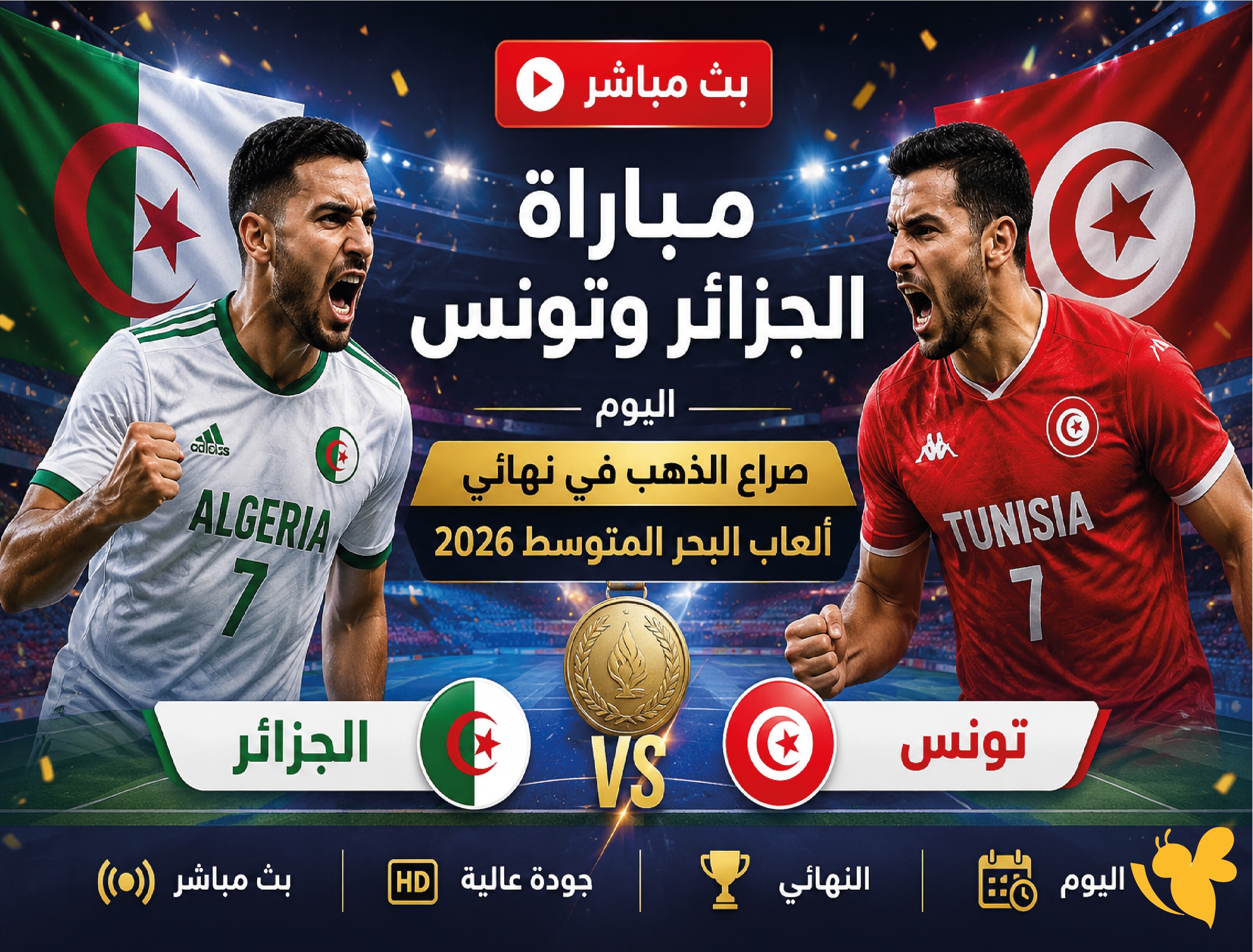 اضغط هنا لمشاهدة مباراة الجزائر وتونس بث مباشر اليوم في نهائي ألعاب البحر المتوسط