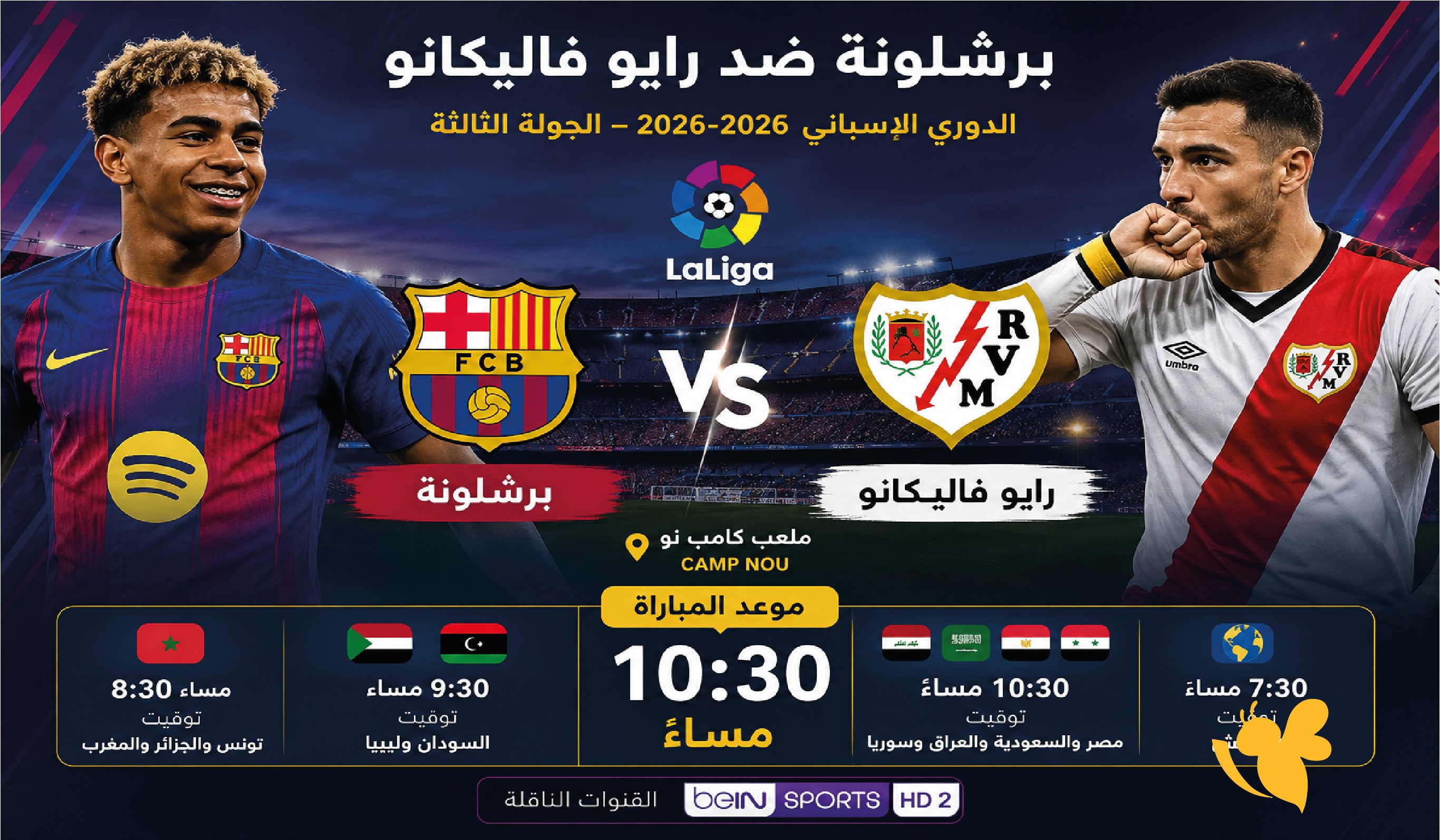 استمتعوا بمشاهدة مباراة برشلونة ضد رايو فاليكانو بث مباشر في الدوري الإسباني